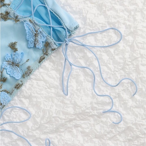 Blue corset with butterfly accents and string accents - Picture 2 of 3